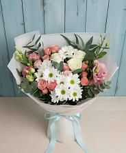 Букет цветов из:  Розы, Лизиантусы и Хризантемы в Дальнем Константиново