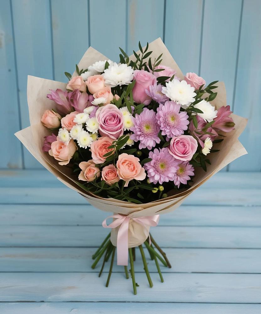 Букет цветов из: Хризантемы, Розы и Альстромерии в Дальнем Константиново