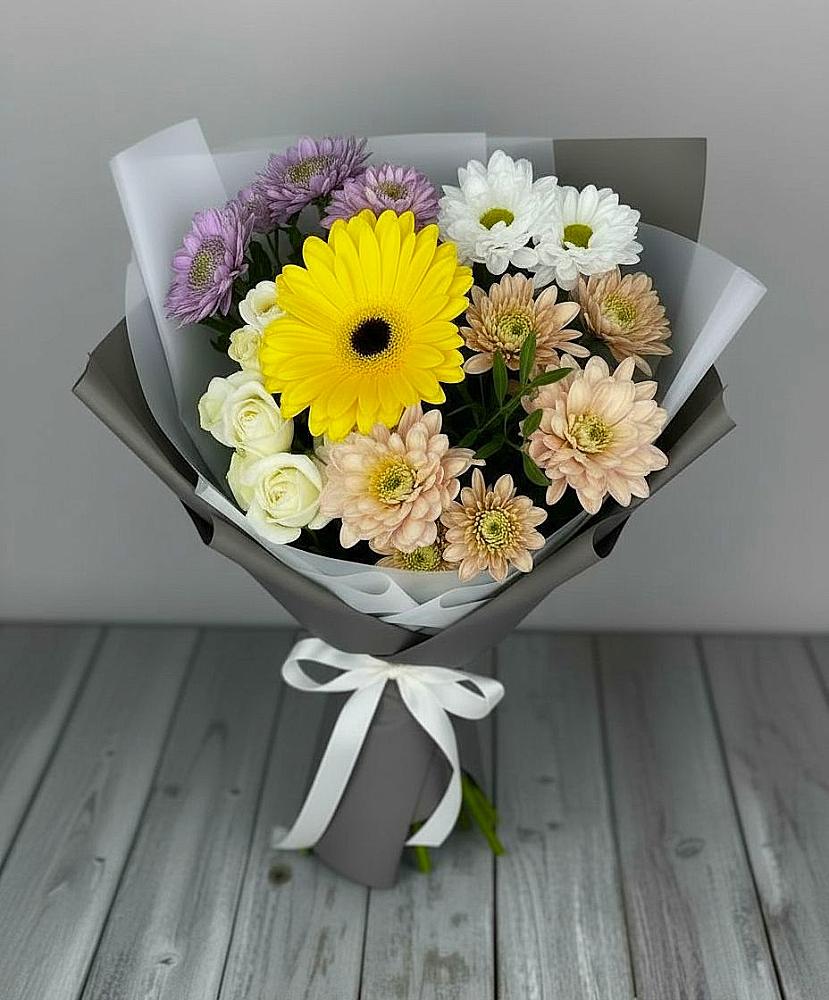 Букет цветов из: Розы, Герберы и Хризантемы в Дальнем Константиново