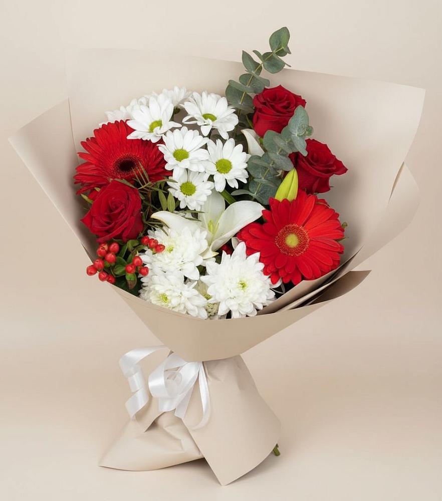 Букет цветов из: Розы, Хризантемы, Герберы и Лилии в Дальнем Константиново