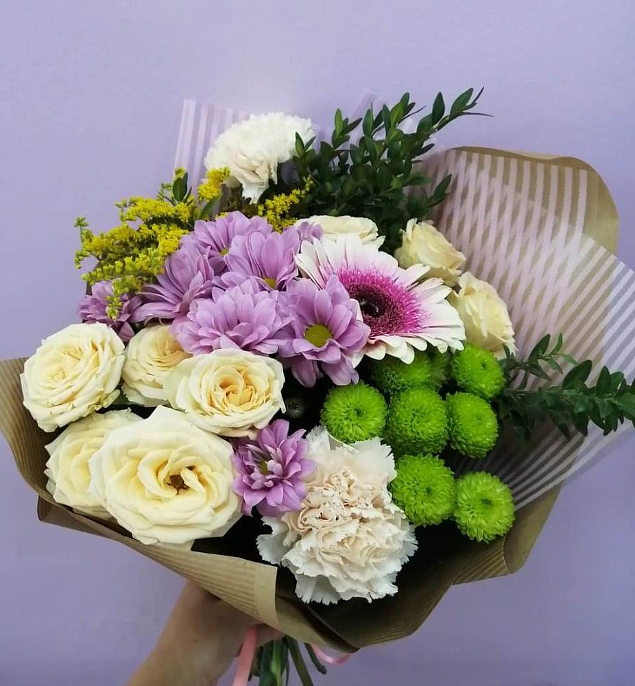 Букет цветов из: Хризантемы, Розы, Гвоздики и Герберы в Дальнем Константиново